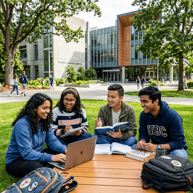 International students studying on a university campus in India